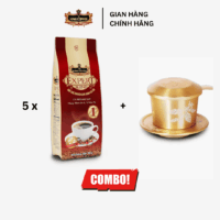 Combo 5 túi cà phê rang xay Expert Blend 1 KING COFFEE – Túi 500g + Tặng phin nhôm vàng cao cấp