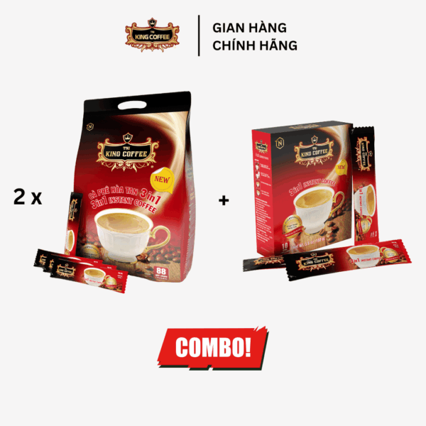 Combo 2 Cà Phê Hòa Tan 3IN1 KING COFFEE - Túi 88 gói x 16g + Cà Phê Hòa Tan 3IN1 KING COFFEE - Hộp 10 gói x 16g