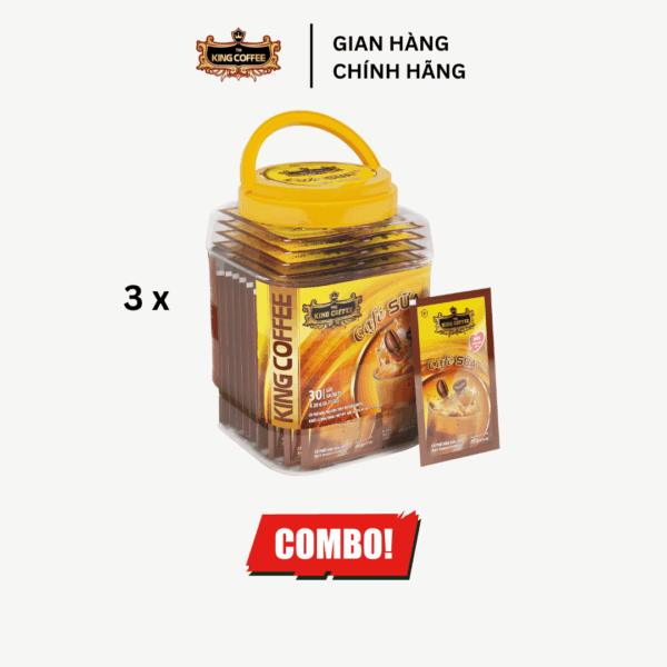 Combo 3 Cà Phê Sữa Hòa Tan 3IN1 KING COFFEE - Hủ Nhựa 30 gói x 24g
