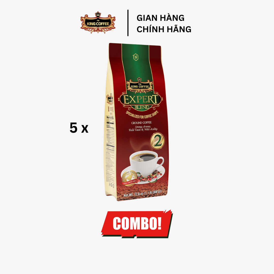 Combo 5 Cà Phê Rang Xay Expert Blend 2 KING COFFEE – Túi 500g + tặng 1 túi Expert cùng loại
