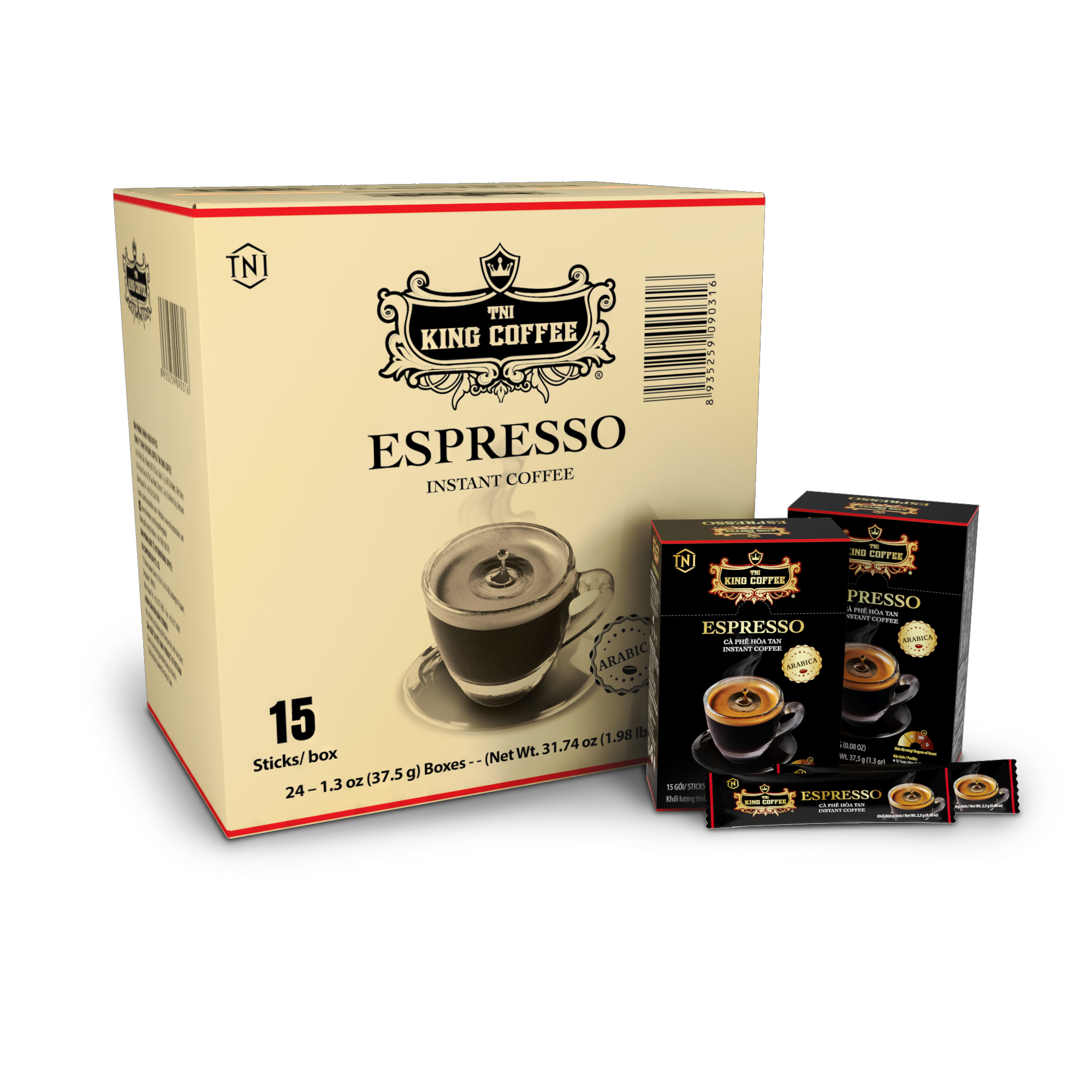 Thùng Cà Phê Hòa Tan Espresso KING COFFEE - Hộp 15 gói x 2.5g