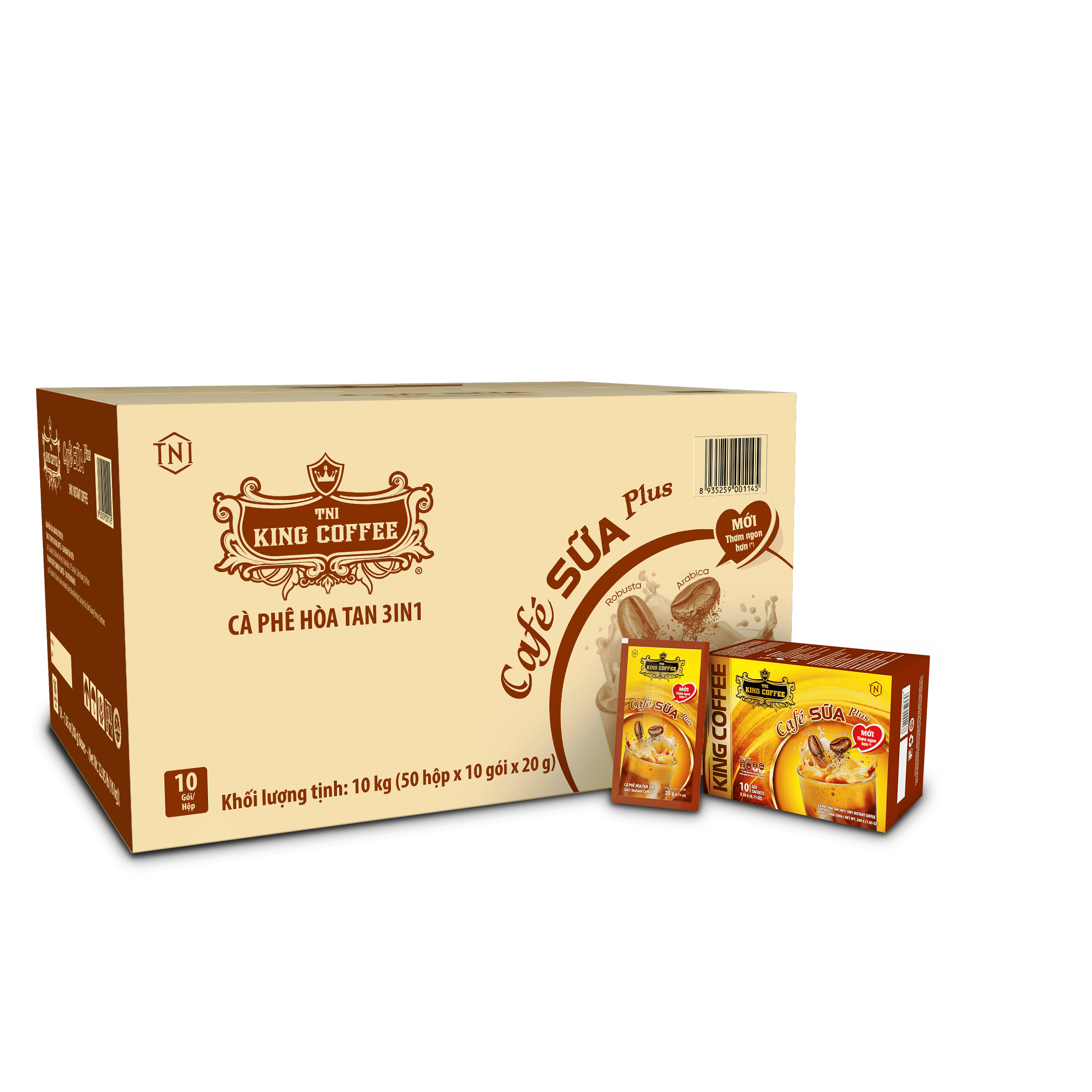 KING-COFFEE-Cafe-SUA-Plus-Hop-200g-1-day-x-10-sachets-x-20g-box-sanchets-carton.png Cà Phê Sữa Hòa Tan PLUS 3IN1 KING COFFEE - Hộp 10 gói x 20g