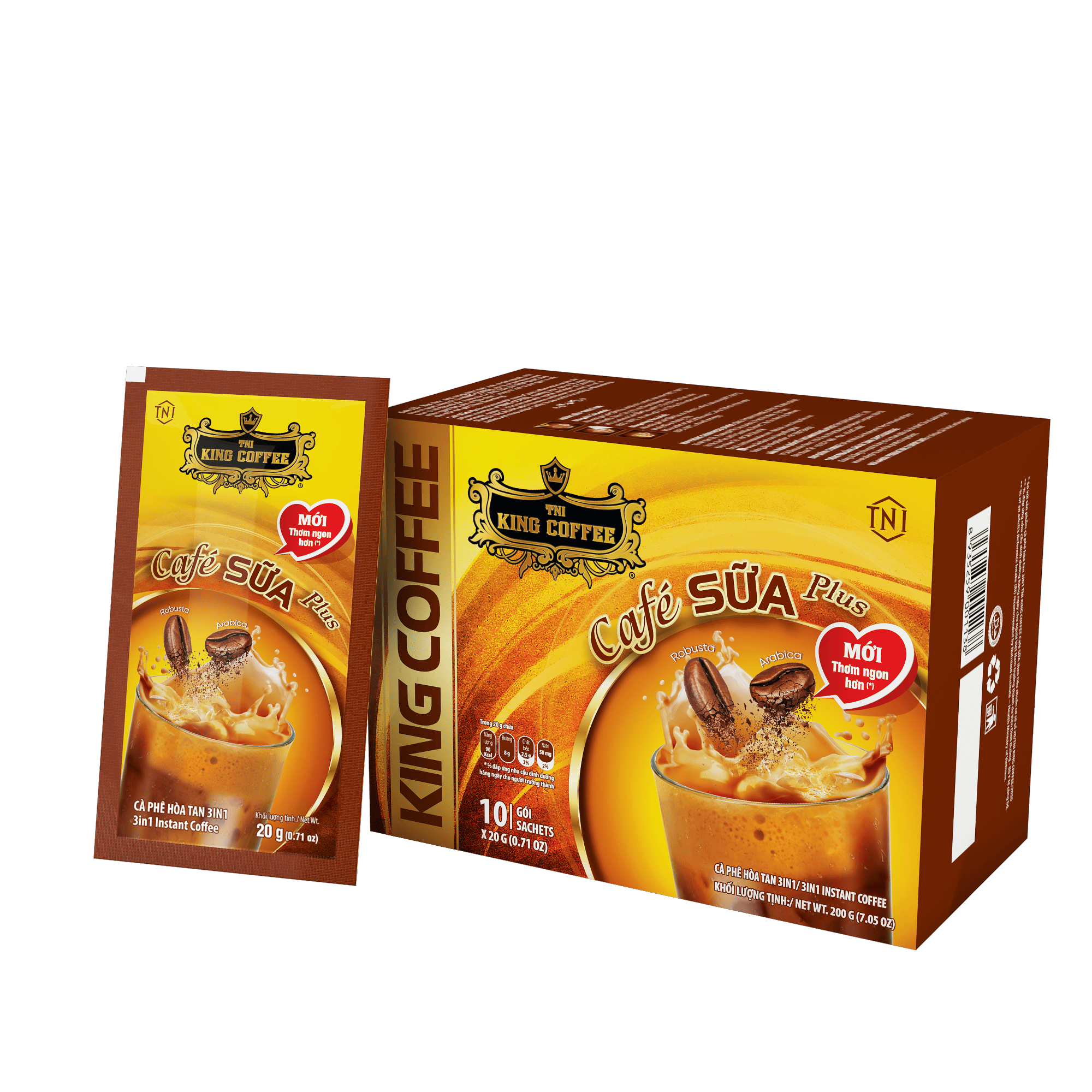 KING-COFFEE-Cafe-SUA-Plus-Hop-200g-1-day-x-10-sachets-x-20g-mat-sau-sachets.png Hộp và gói Cà Phê Sữa Hòa Tan PLUS 3IN1 KING COFFEE - Hộp 10 gói x 20g
