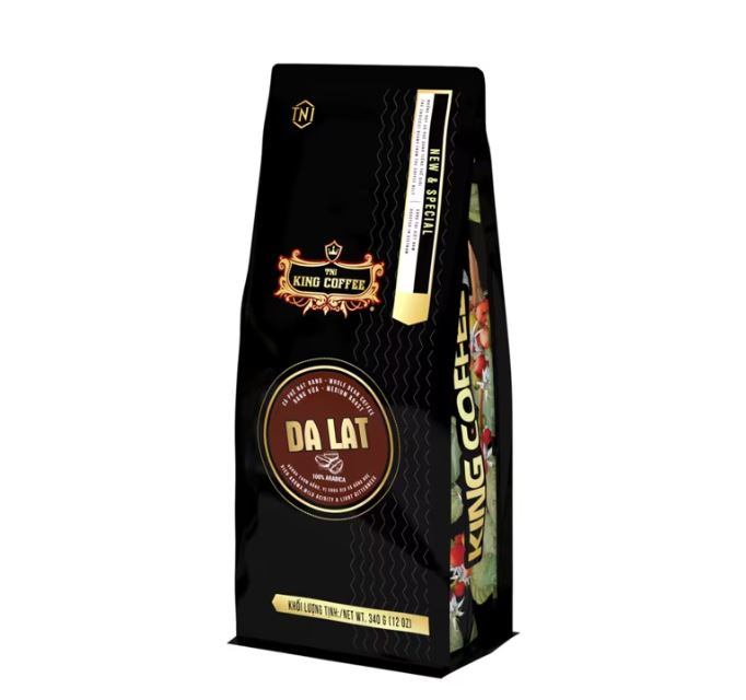 KING-COFFEE-Da-Lat-whole-bean-coffee-Bag-340g-VE.jpg Cà Phê Hạt Rang Đà Lạt KING COFFEE - Túi 340g