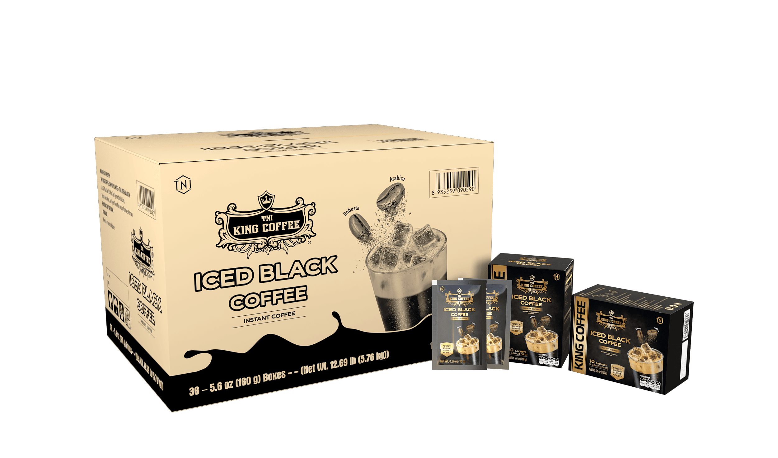 Cà Phê Hòa Tan Iced Black KING COFFEE - Hộp 160g (10 gói x 16g)
