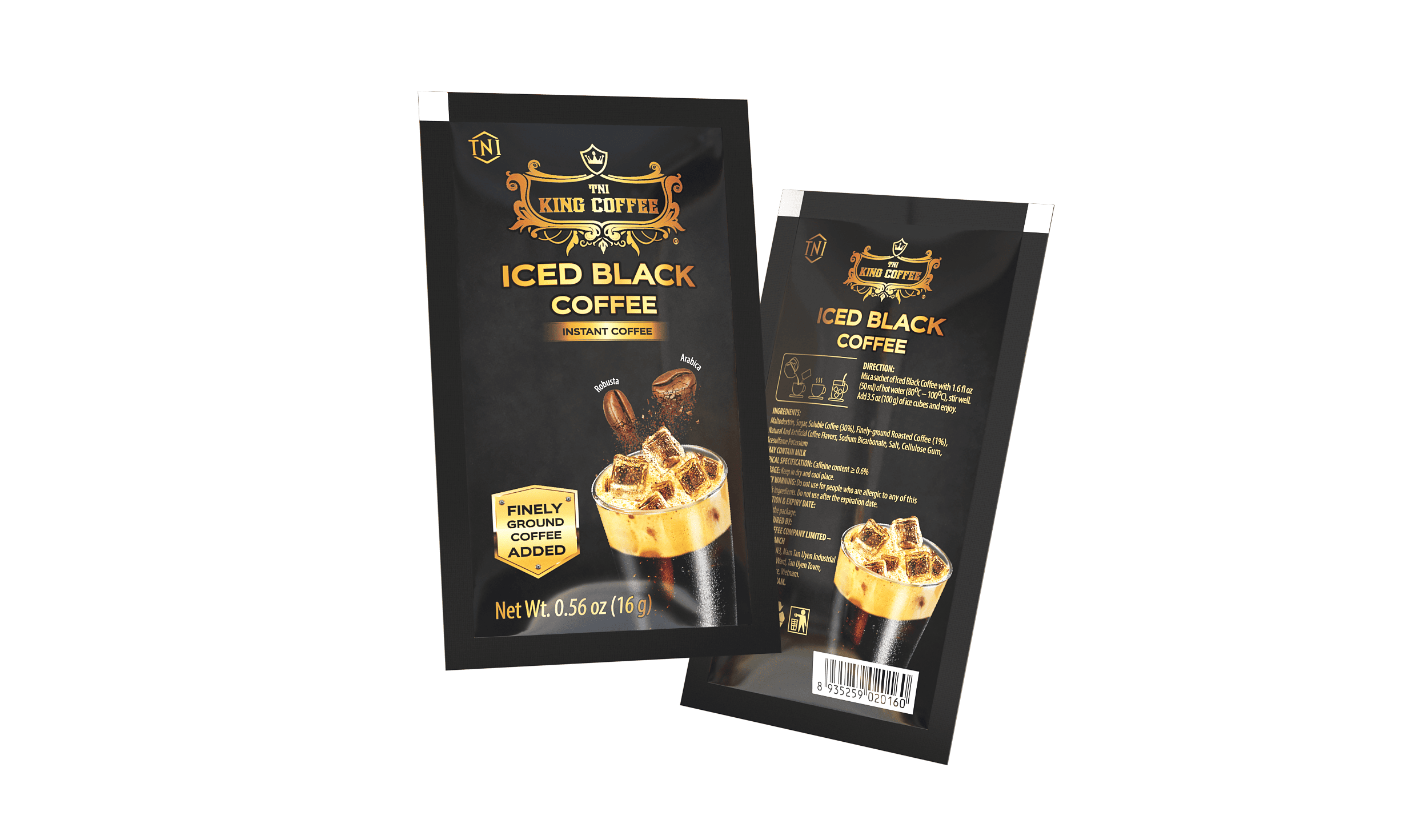 Gói Cà Phê Đen Đá Hòa Tan KING COFFEE - Hộp 160g (10 gói x 16g)