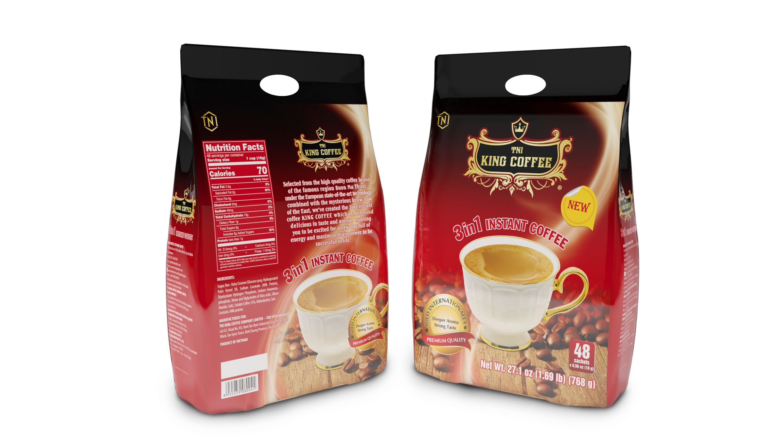 King-coffee-3in1-instant-Bag-48-sachets-x-16gr-FRONT-BACK.jpg Mặt trước Cà Phê Hòa Tan 3IN1 KING COFFEE - Túi 48 gói x 16g