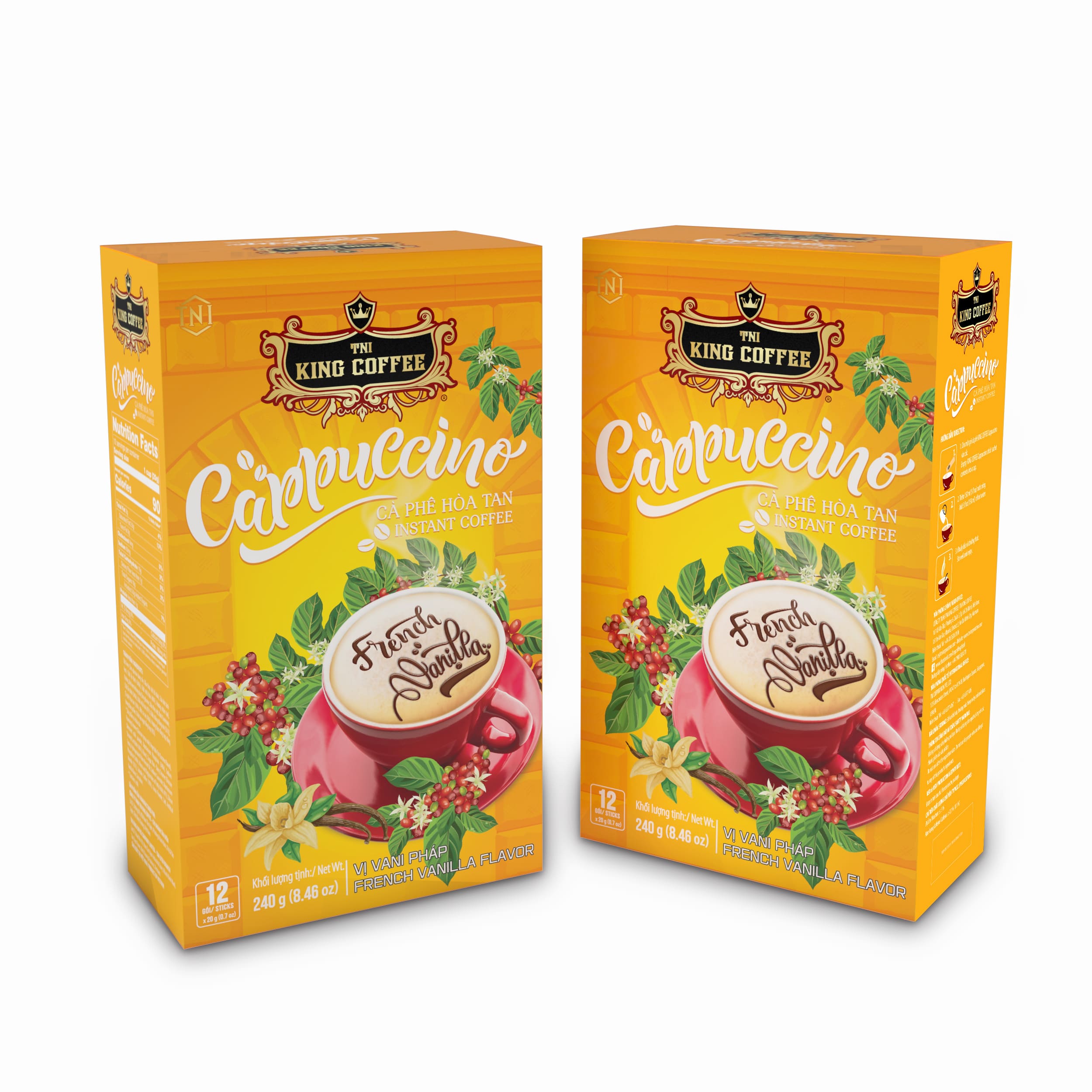 Hộp Cà Phê Hòa Tan Cappuccino KING COFFEE vị Vanilla - Hộp 12 gói x 20g