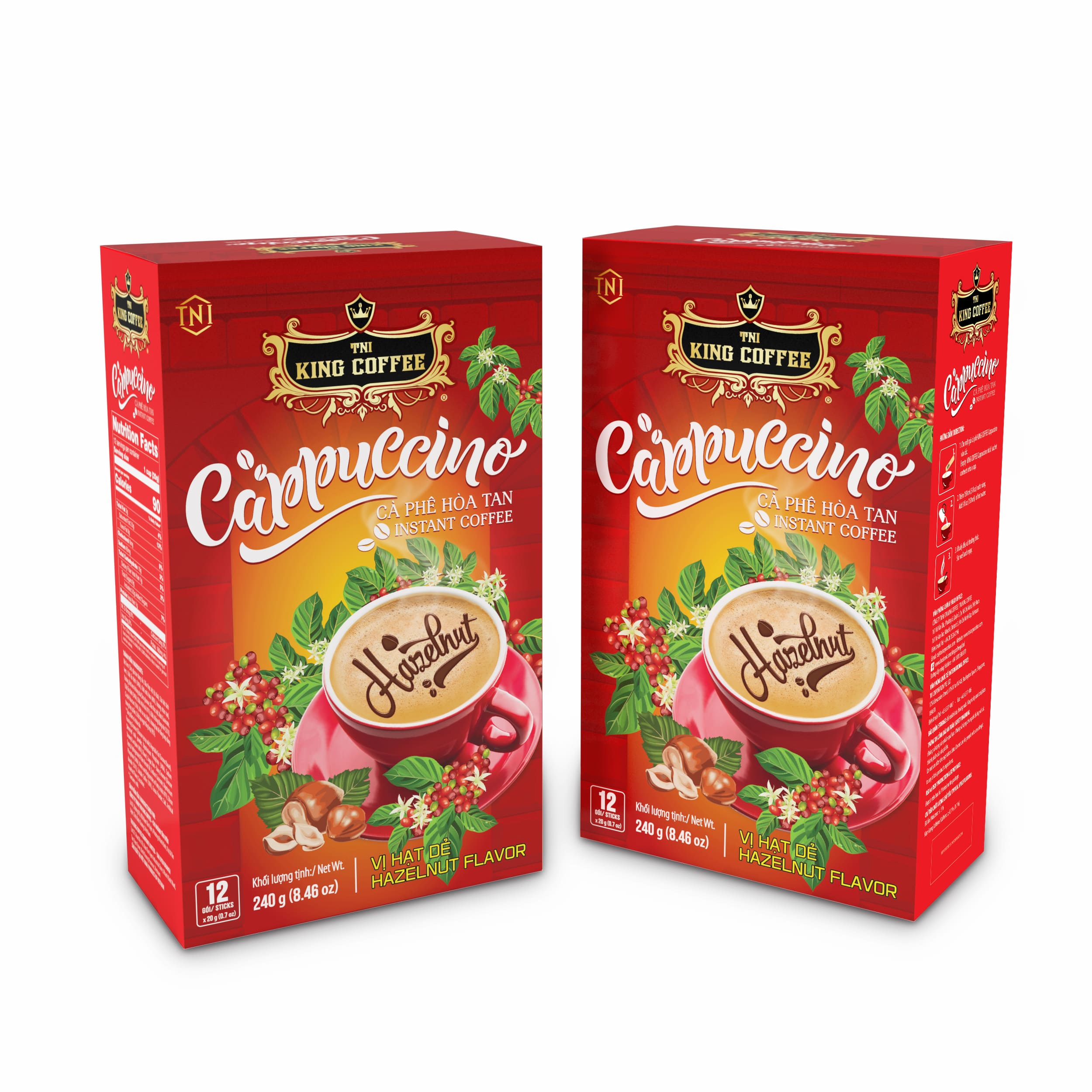 Hộp Cà Phê Hòa Tan Cappuccino KING COFFEE vị Hạt Dẻ - Hộp 12 gói x 20g