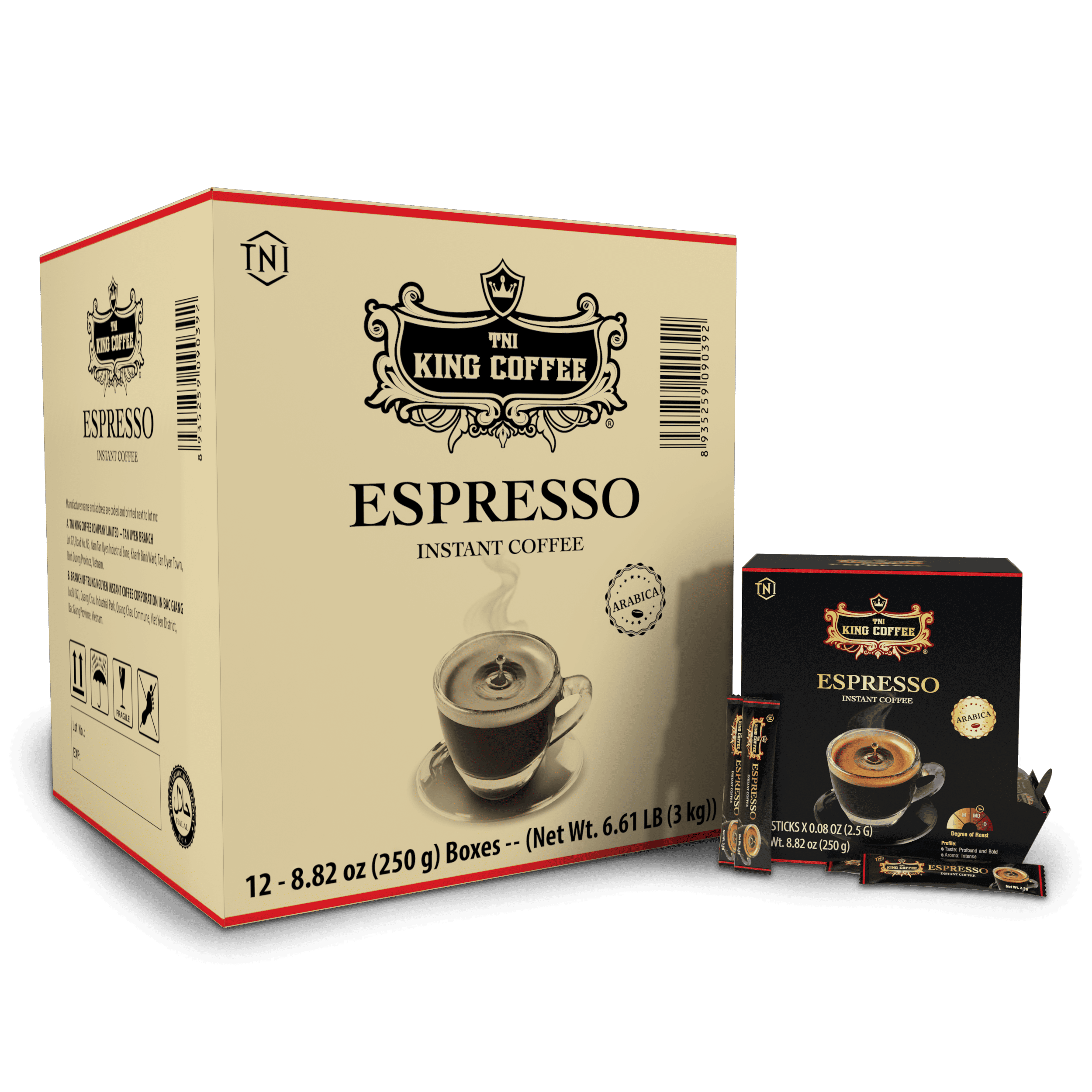 Thùng Cà Phê Hòa Tan Espresso KING COFFEE – Hộp 100 gói x 2.5g