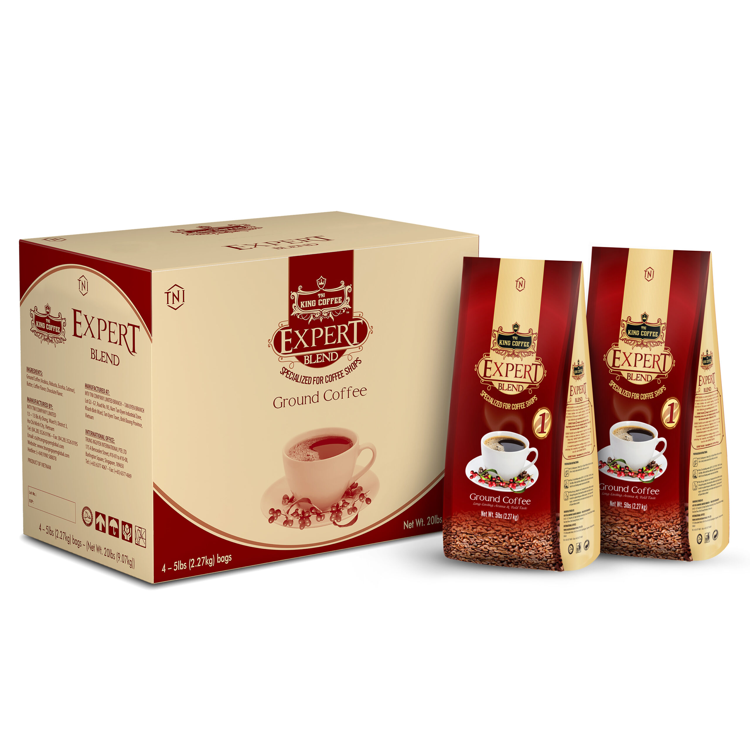 Thùng Cà Phê Rang Xay Expert Blend 1 KING COFFEE - Túi 2270g