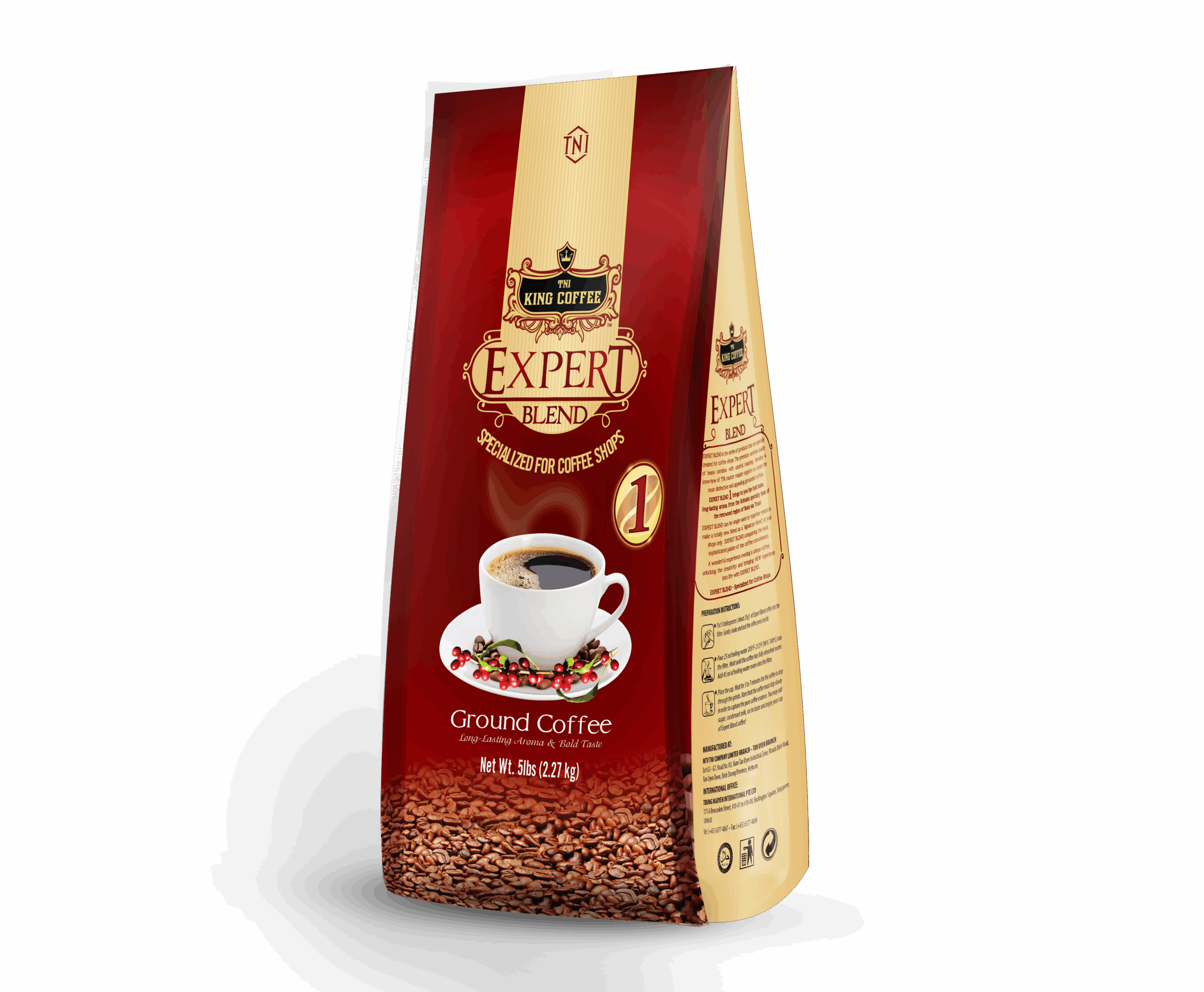 Mặt trước Cà Phê Rang Xay Expert Blend 1 KING COFFEE - Túi 2270g
