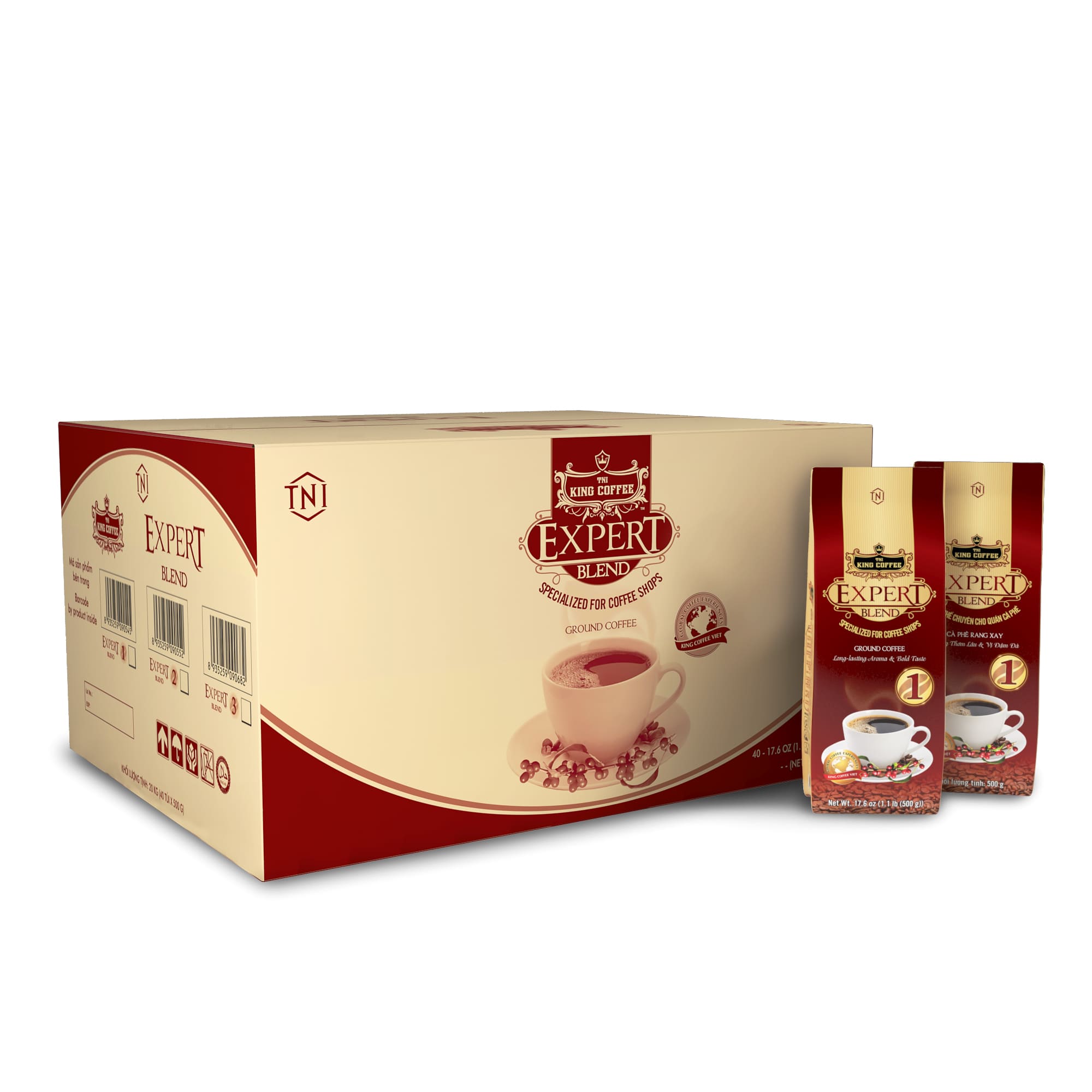 Thùng Cà Phê Rang Xay Expert Blend 1 KING COFFEE - Túi 500g
