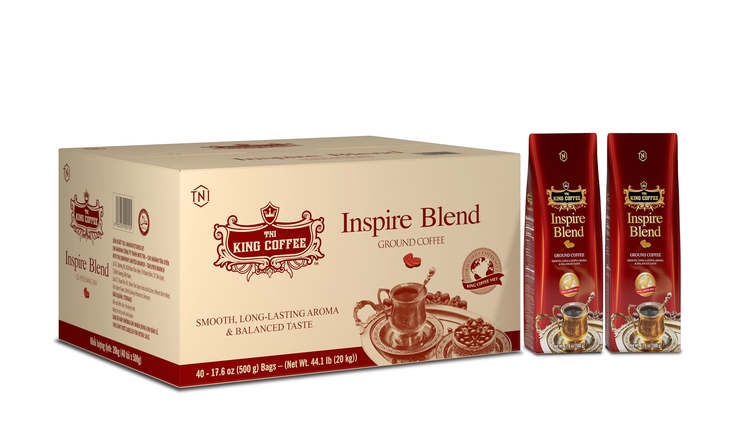 Thùng Cà Phê Rang Xay Inspire Blend KING COFFEE - Túi 500gr