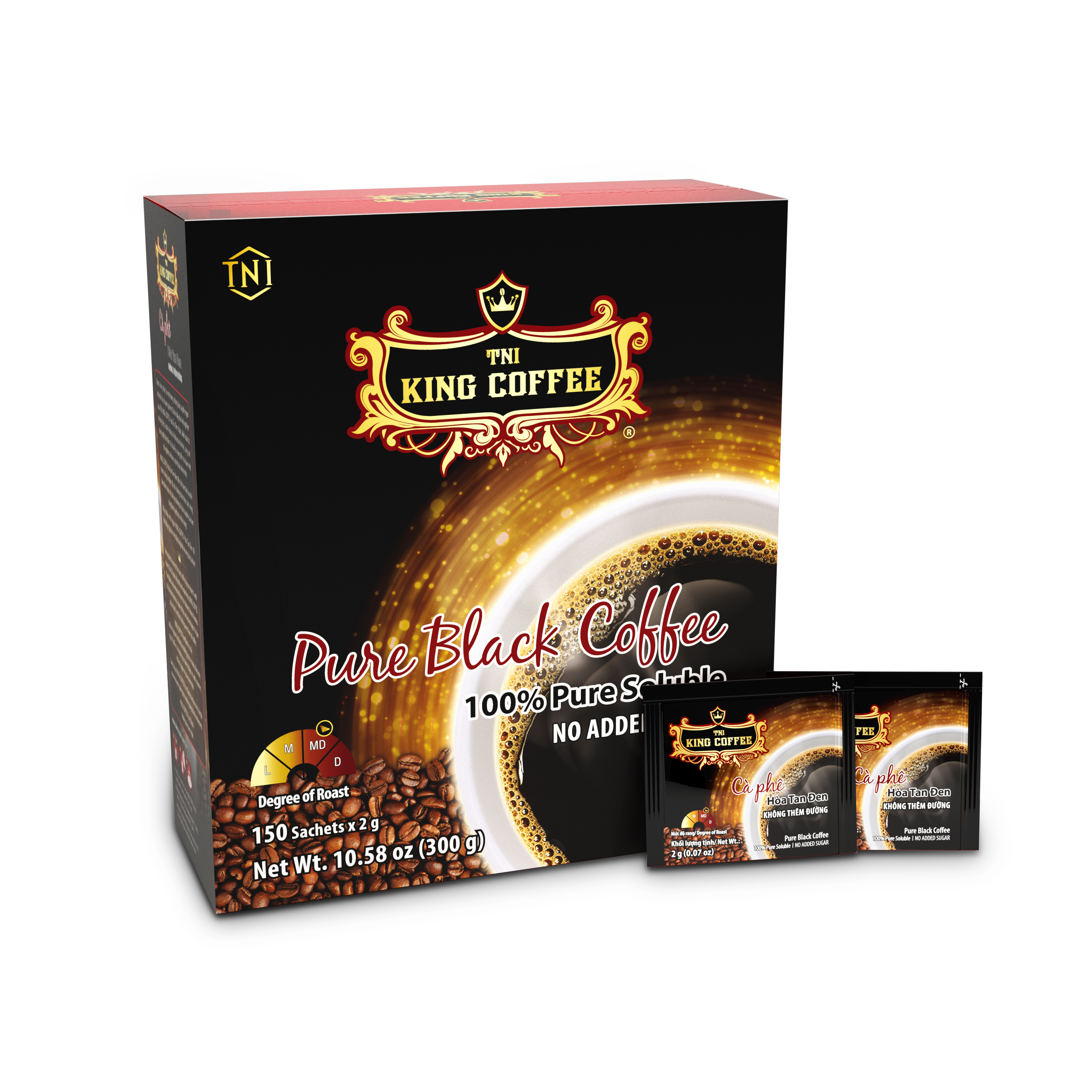 Hộp Cà Phê Hòa Tan Đen Thuần Khiết KING COFFEE – Hộp 150 gói x 2g – Không Đường