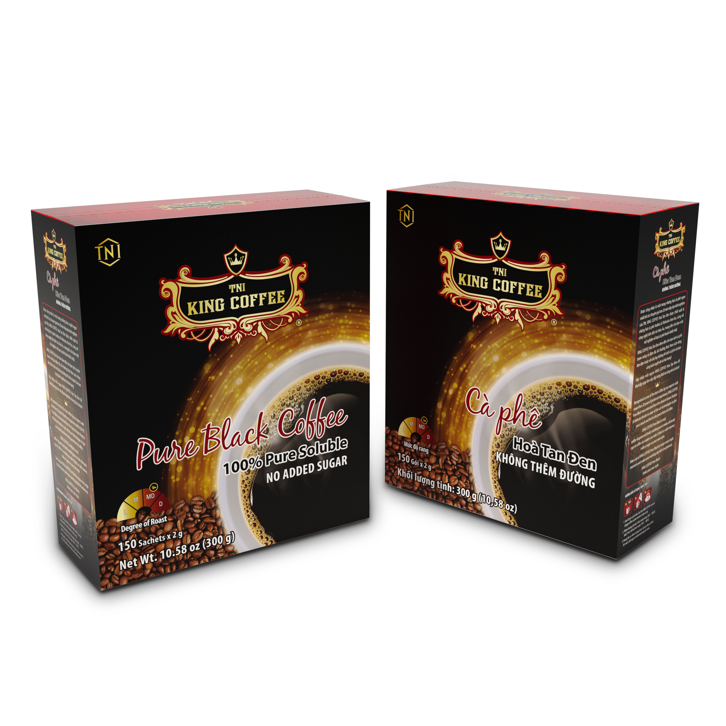 Cà Phê Hòa Tan Đen Thuần Khiết KING COFFEE - Hộp 150 gói x 2g