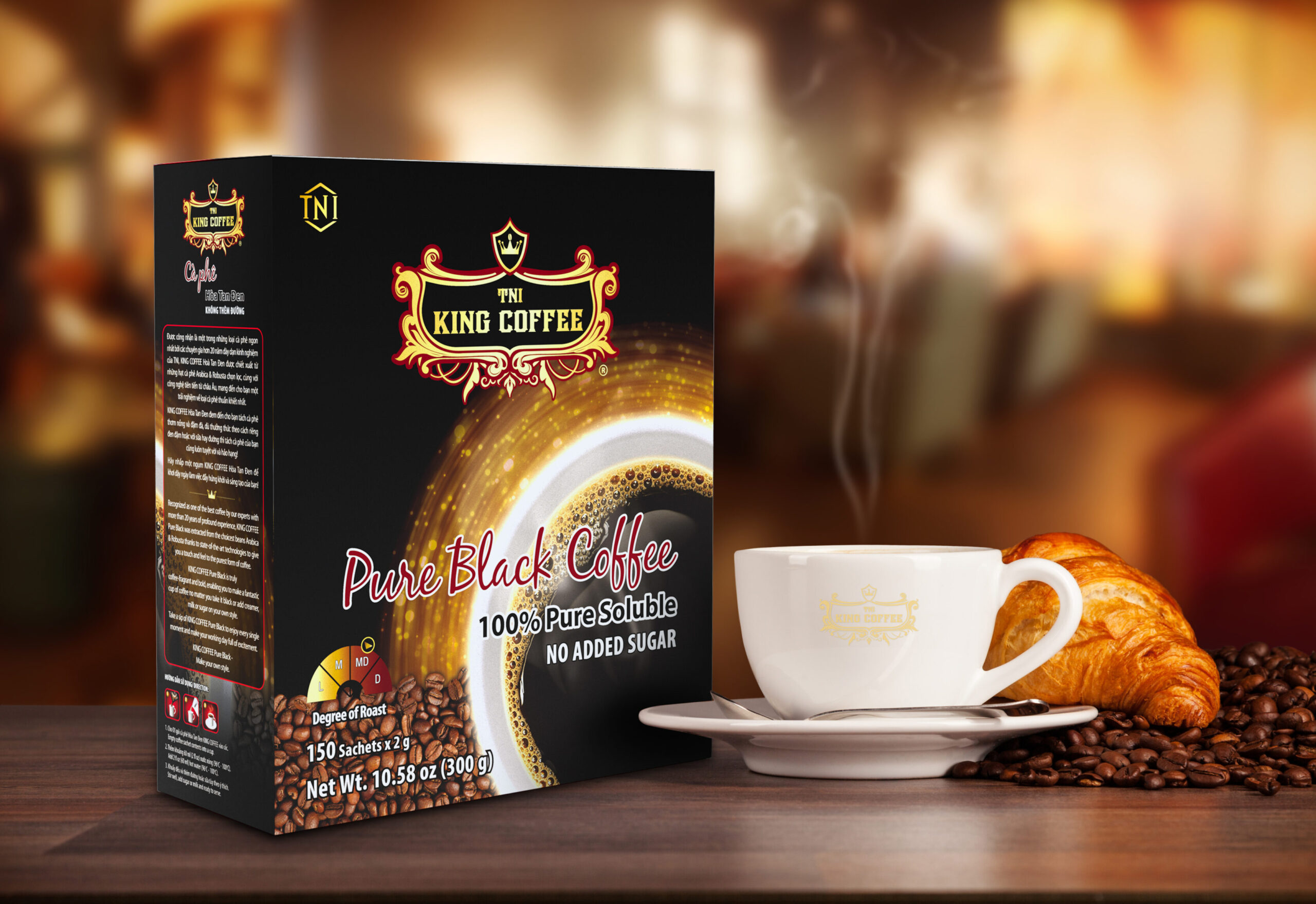 Cà Phê Đen Hòa Tan KING COFFEE - Hộp 150 gói x 2g