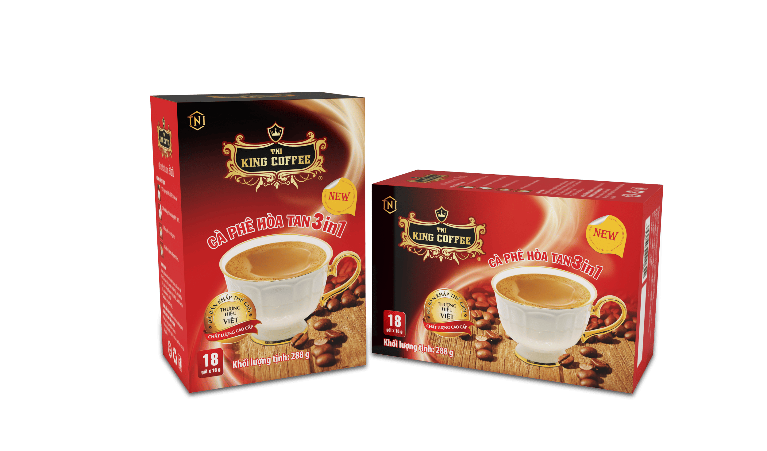 Hộp Cà Phê Hòa Tan 3IN1 KING COFFEE - Hộp 18 gói x 16g