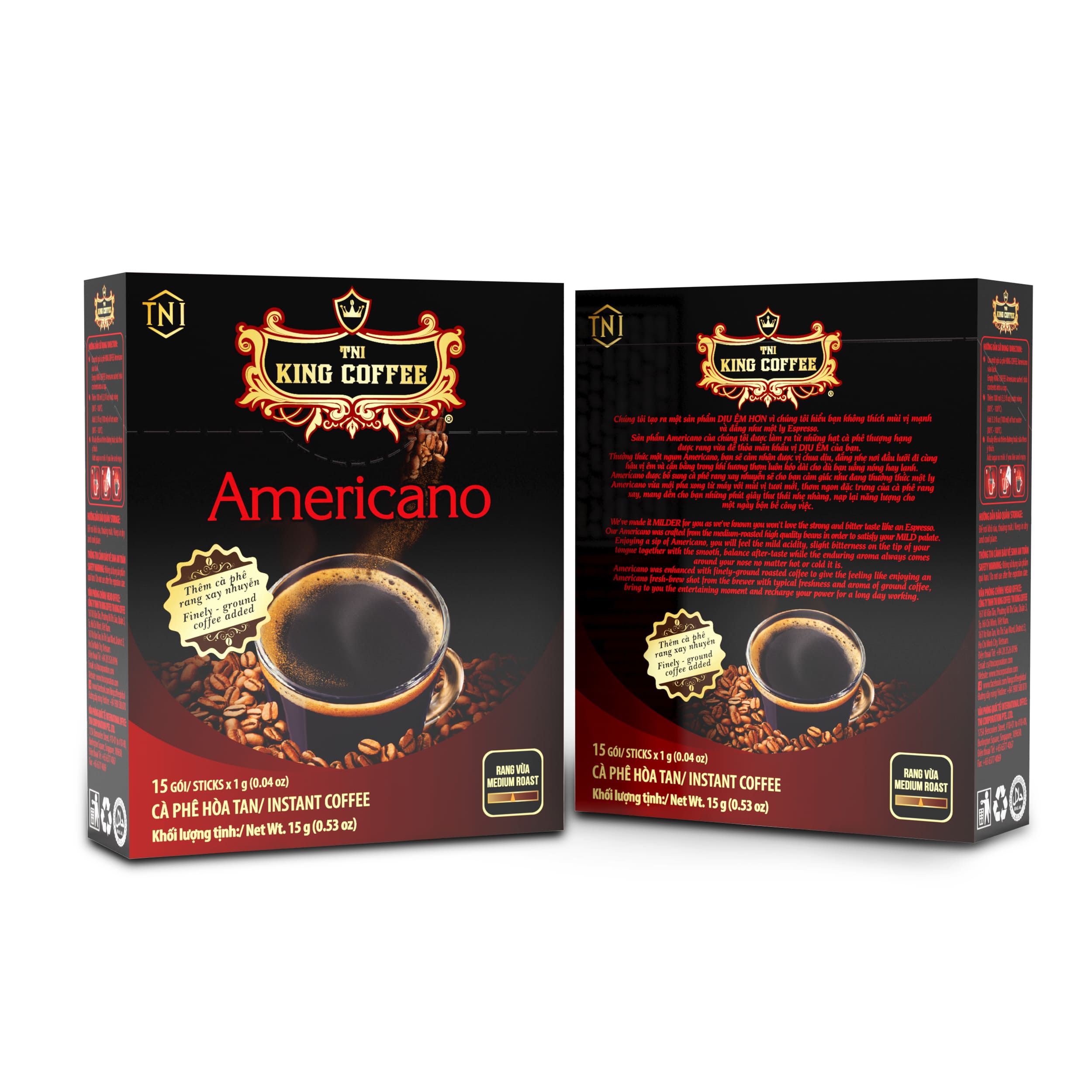 Hộp Cà Phê Hòa Tan Americano Cao Cấp KING COFFEE - Hộp 15 gói x 1g