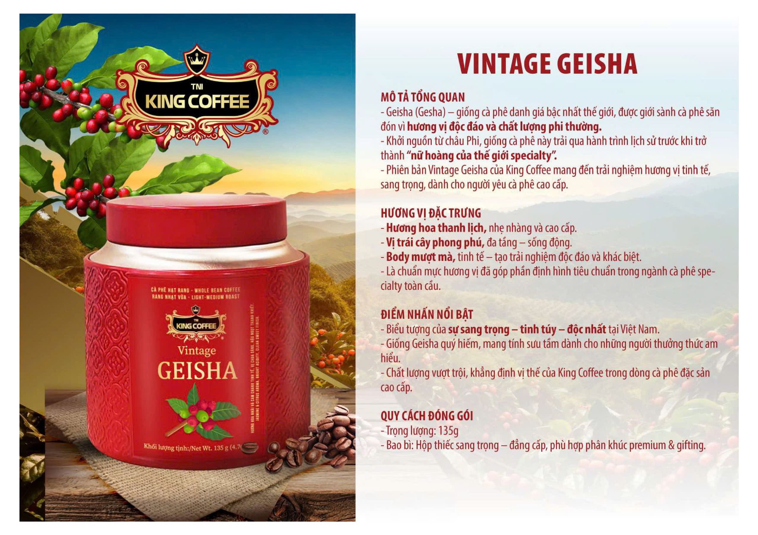 KING COFFEE VINTAGE GESHA hạt rang - Lon 135g