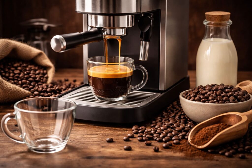 cách pha cà phê bằng máy