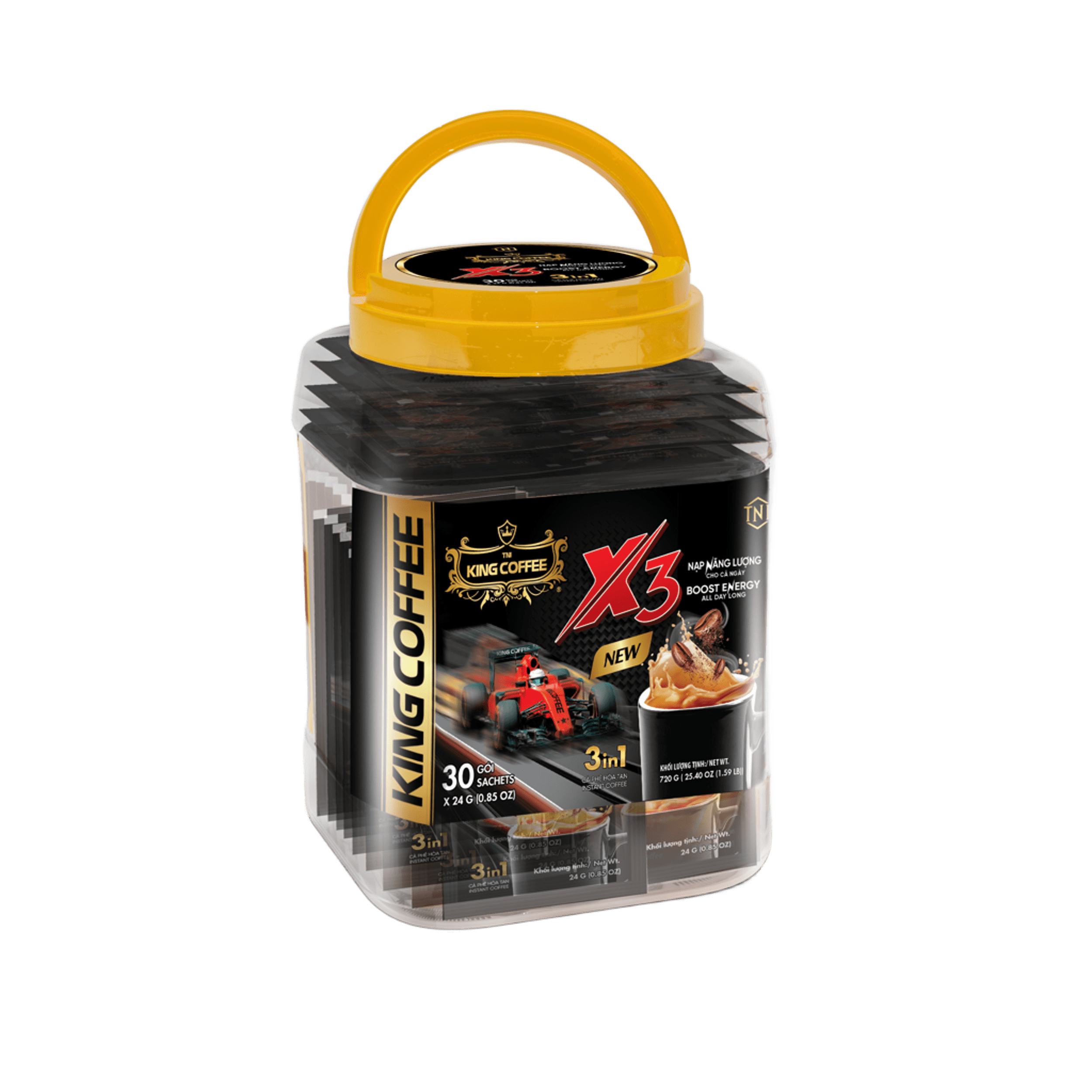 Pc X3_Hộp nhựa 30sachets_EV_24G copy KING COFFEE Hòa tan 3IN1 X3 – Hộp nhựa 30 sachets x 24g