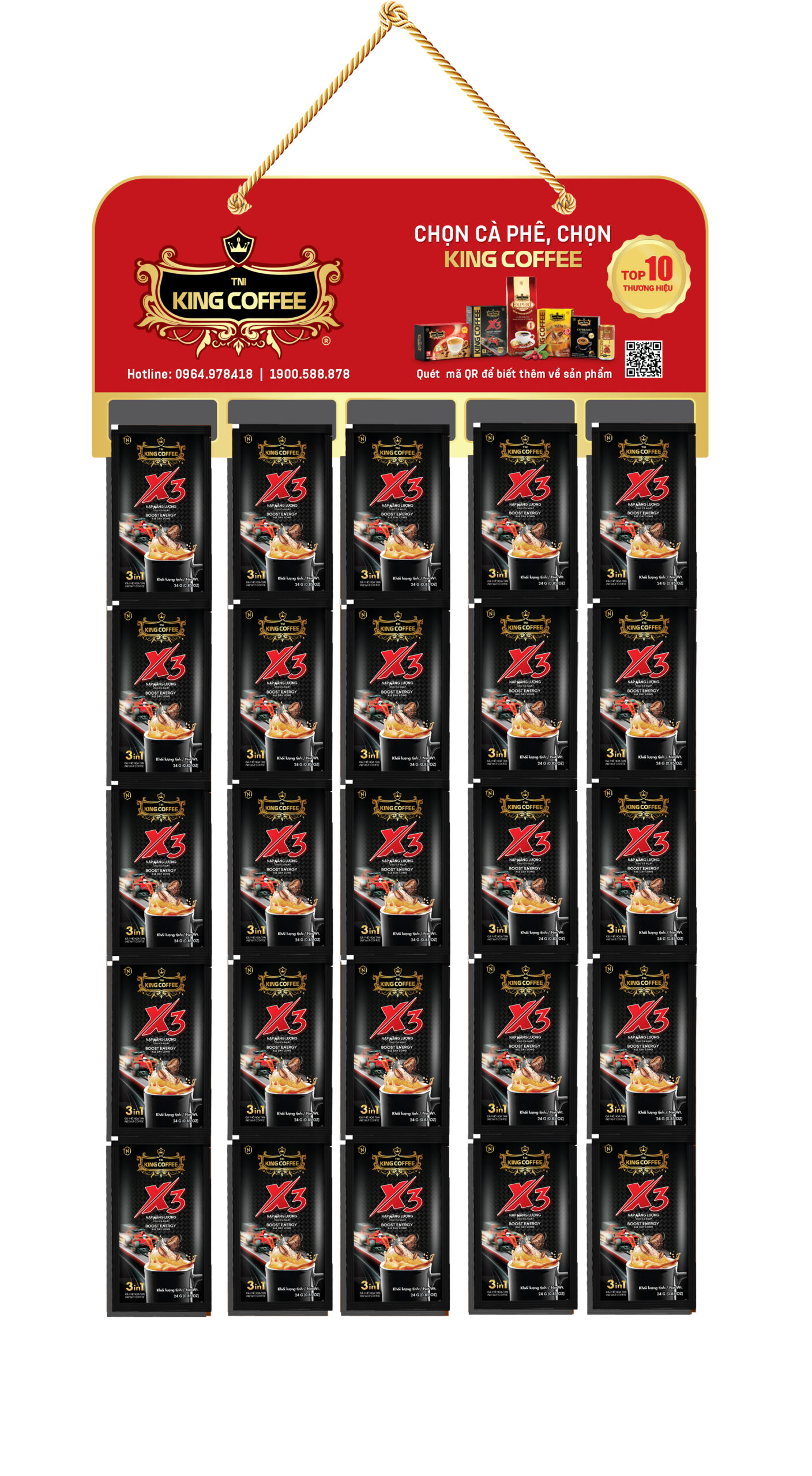 Cà Phê Hòa Tan 3IN1 X3 KING COFFEE – Dây 10 gói x 24g