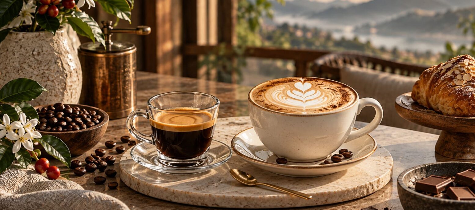 cà phê espresso và cappuccino