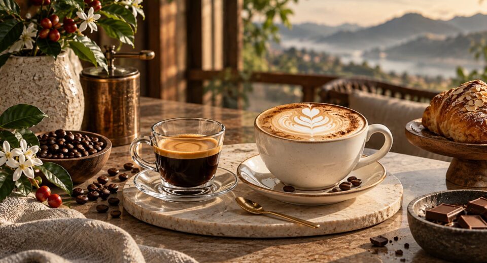 cà phê espresso và cappuccino